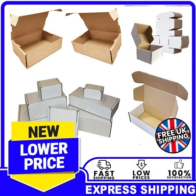 PLUTO PACKAGING WHITE OR BROWN SHIPPING CARDBOARD BOXES POSTAL MAILING GIFT PACKET SMALL PARCEL