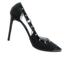 Versace Women Shoes Black Textile Leather Stud D'Orsay High Heels Size 39.5