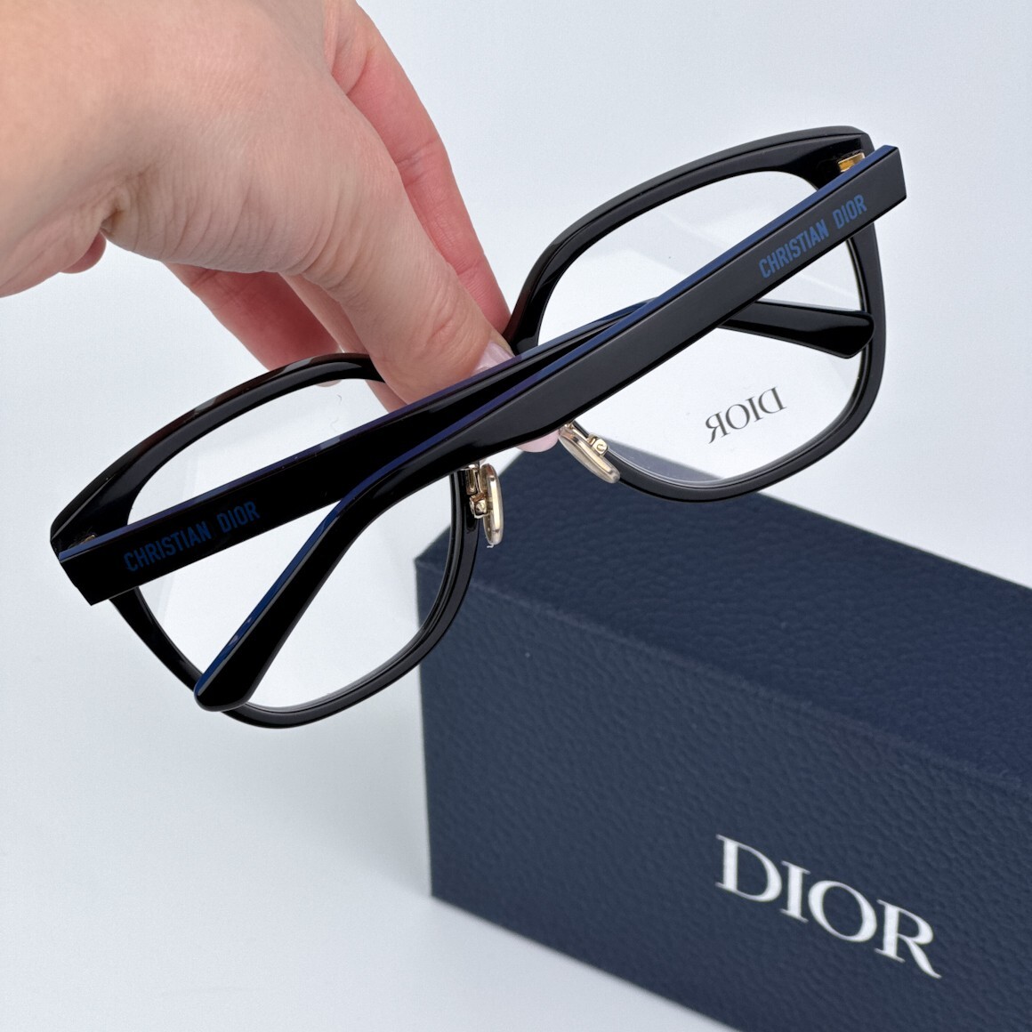 NEW Dior LAPARISIENNEDIORO S3F 1000 Shiny Black Blue Women Eyeglasses Dior Women Eyeglasses Black Blue Demo Round  main image 3