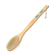 Double-sided Shower Bath Body Brushes w/Soft & Stiff Bristles Long Wooden Handle