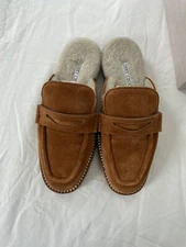 EUC Tan Suede JIMMY CHOO "RONNIE SHEARLING" Slides w/ Crystals Size 40 w/ Box