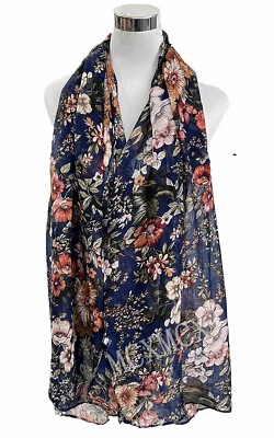 Women Ladies Long Small Flower Pattern Print Shawl Scarf Warp Stole