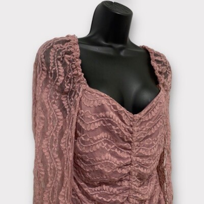 Lulu's Sweetest Looks Mauve Lace Ruched Long Sleeve Bodysuit Size