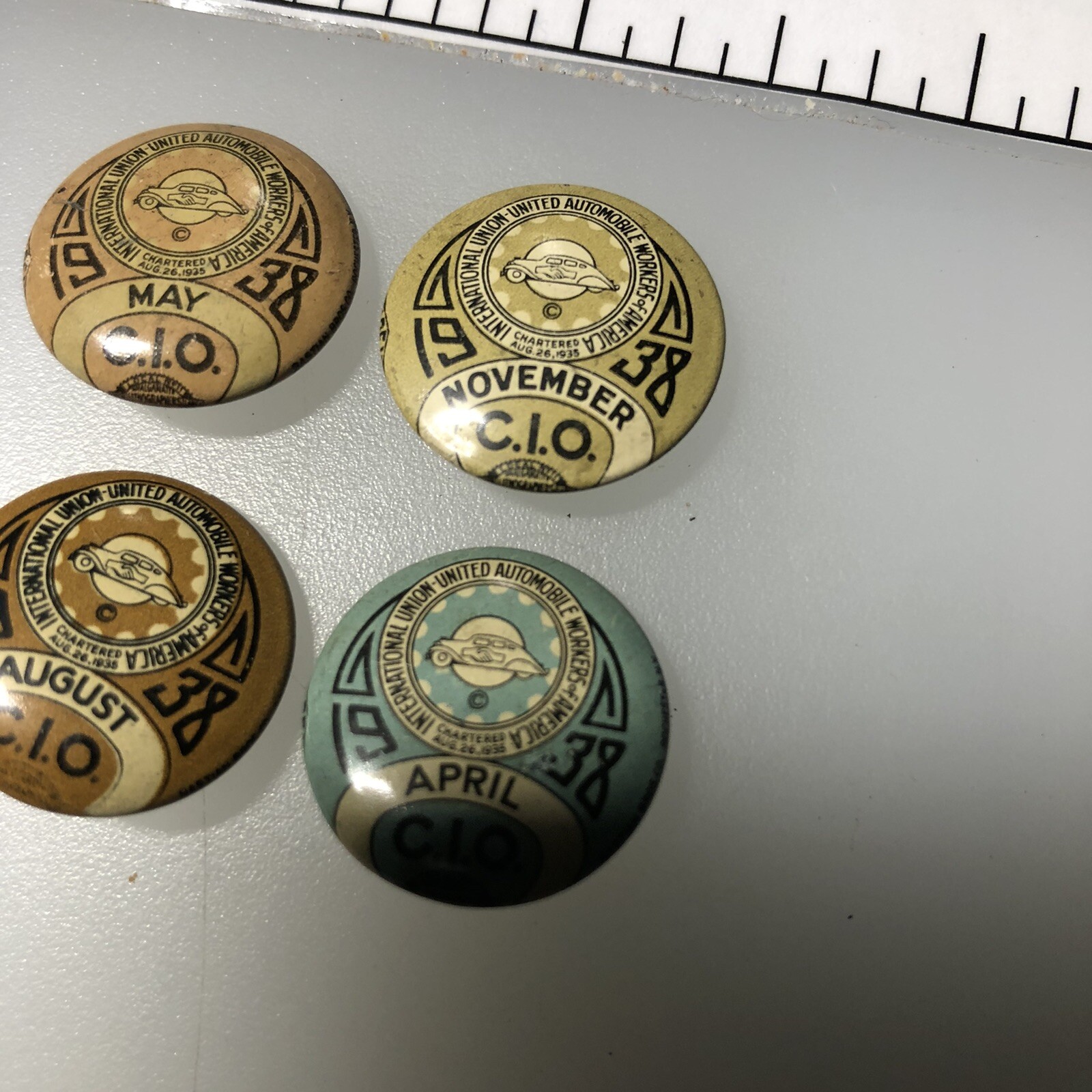 1938 UAW United Auto Workers Union Lot Of 4 Labor Vintage Button Pin