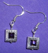 SQUARE w/PURPLE CENTER CRYSTAL EARRINGS - with Sterling Silver Ear Wires or GP 
