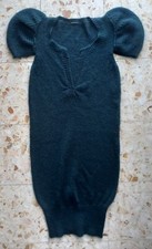 SISLEY Strick- Kleid petrol Puffärmel Kurzarm 30%Mohairmix V-Ausschnitt L- 38/40