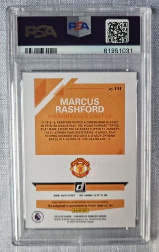 Marcus Rashford Panini Chronicles 2019 Donruss Auto Autograph 186/300 PSA 9 card - Picture 2 of 2