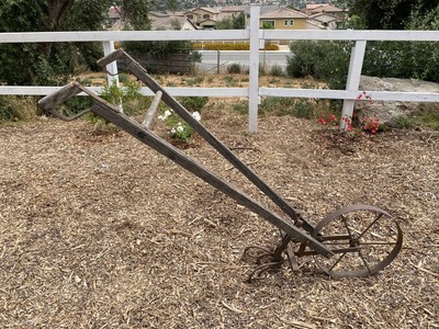 Antique hand plow push tiller cultivator farm garden yard tool vintage