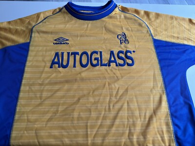 Herren XL Chelsea 2000 - 2001 gelb und blau Umbro Away Fußball Shirt Trikot