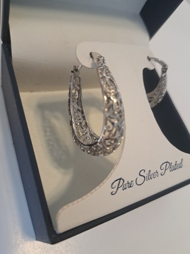 Silver Reflections Pure Silver Plated Oval Hoop Earrings NIB - Picture 7 of 7