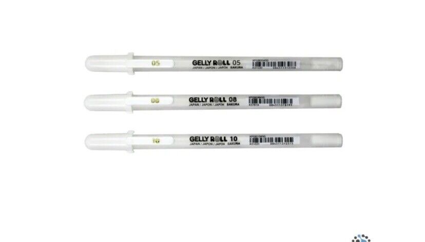 Sakura Gelly Roll Gel Pens, Opaque White, Fine Med & Bold Points 3 Pk