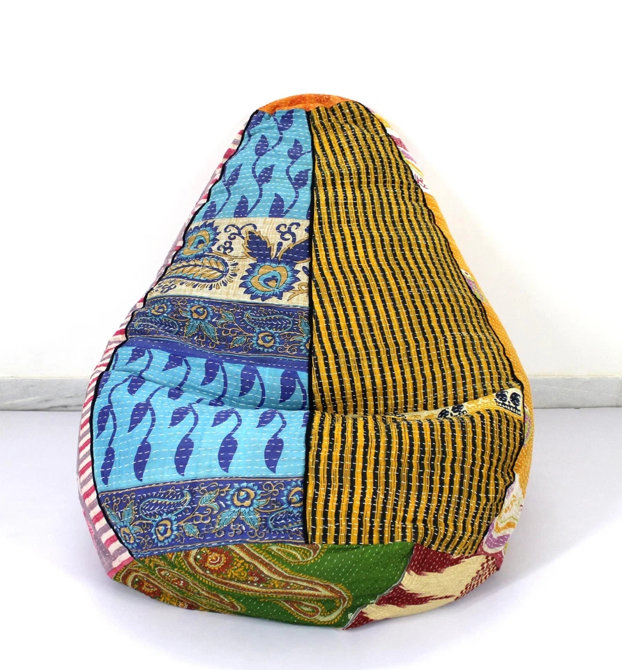 Reposapiés hecho a mano de algodón vintage Kantha Hippie bohemio niños bolsa de frijoles Foto 3 de 4