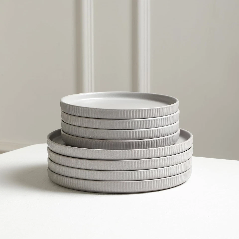 Juego de vajilla de 12 piezas de gres Haven, gris - Juegos de platos y cuencos para 4, Ele Foto 4 de 4