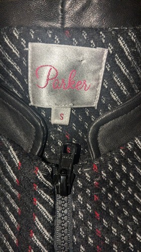 Parker Black Red Tweed Wool Knit & Lambskin Leather Full Zip Moto Jacket Sz S - Picture 4 of 5