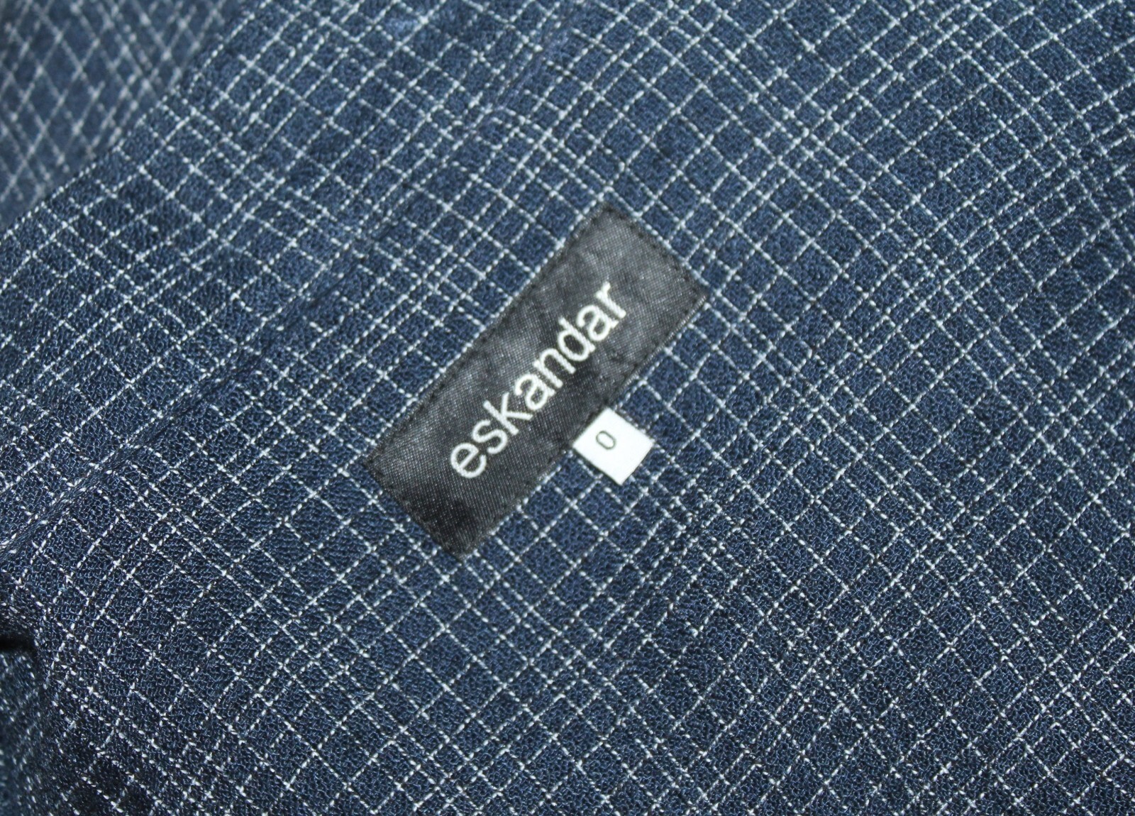 New Eskandar 0 OS Navy Check Crinkle Gauze Linen Lightweight 43"L Duster Jacket image 3