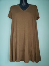 ZARA TRAFALUC BROWN SHORT SLEEVE V-NECK A-LINE VISCOSE JERSEY STRETCH DRESS M