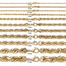 14k Yellow Gold Solid Diamond Cut Rope Chain Necklace 16"-30" 1.5mm to 12mm