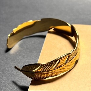 Authentic Stunning Elegant Gold-Plated Feather Cuff Bangle Bracelet
