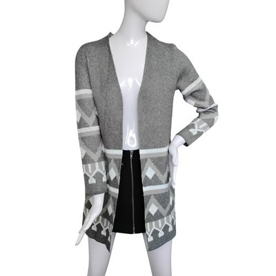 Nordstrom Rack By Design Open Cardigan Size XS Gray and White Aztec Pattern NWT