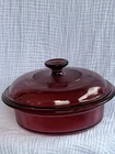 Vintage 1 QT Corning Visions Ware Cranberry 1174 Casserole Dish w/ Pyrex V1C Lid