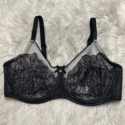Wacoal 38C Bra Black Retro Chic Full Figure 855186 Floral Back Close