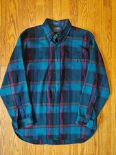 Vintage Pendleton Lobo Wool Flannel Shirt Blue Purple Plaid Men  s L Made In USA