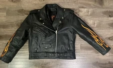 Womens XL Antelope Creek Black Genuine Leather Embroidered Biker W Remove Liner