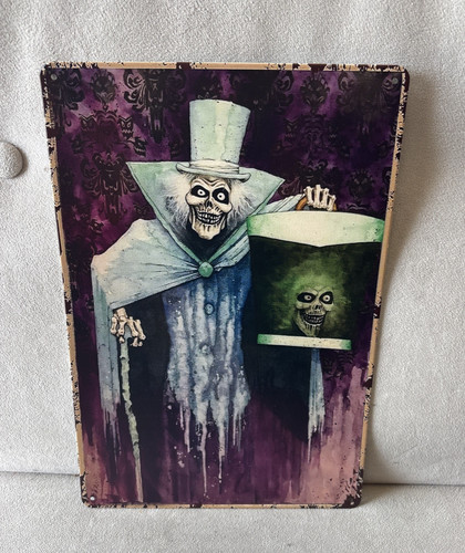 DISNEY HAUNTED MANSION HATBOX GHOST TIN METAL SIGN 8"X12"