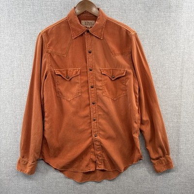 Ryan Michael Western Shirt Mens Small Orange Silk Blend Star Snap Pockets Rodeo