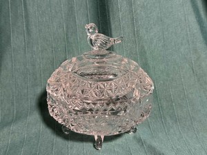Vintage Hofbauer Germany Cut Lead Crystal "Byrde" Pattern Covered Candy Box