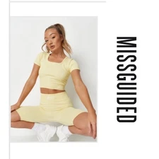 Missguided recycled yellow msgd rib seamless square neck gym top NWT size Medium