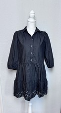 Gap Women’s SZ SP Black Tiered Shirt Dress Puff Sleeve Eyelet Details