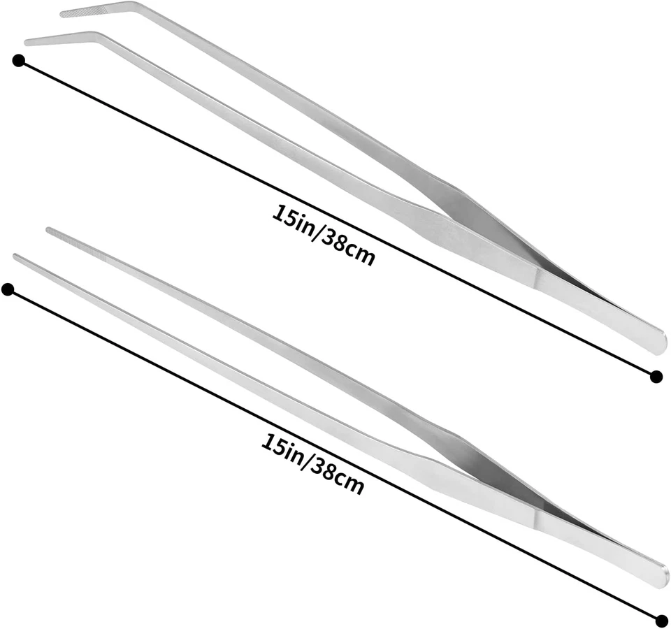 2 pinzas y pinzas de alimentación curvas de acero inoxidable de 15 pulgadas para aquascaping Foto 2 de 4