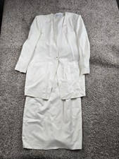 Vintage Christian Dior Skirt Suit Womens 12 White Rayon Long Jacket Lined USA