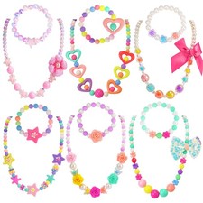 Kids Classic Jewelry, 6 Sets of Beaded Necklaces and Bracelets for Girls, Fav...