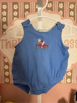 Vintage Carter Blue Baby Romper with Bicycle Embroidery - Photo 1/3