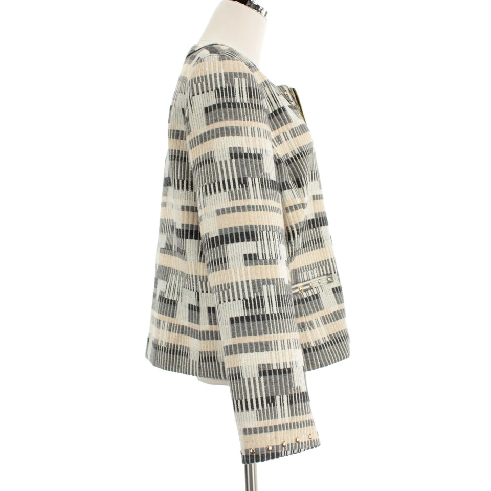 Chaqueta Badgley Mischka Nueva con Etiquetas Cremallera Completa Talla XL en Gris/Beige Mezcla de Lana Foto 3 de 4