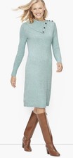 Talbots Supersoft Button Detail Dress size Large Seafoam Blue Ribbed Cuff NWoT