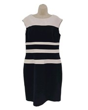 Lauren Ralph Lauren Dress Womens 14 Navy White Sleeveless Sheath Striped Classic