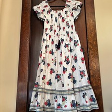 Tory Burch Meadow Folly Floral Smocked Cotton Voile Midi Dress L Resort Boho
