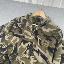 John Deere Sweatshirt Mens Large Green Camo Fleece Quarter Zip Pullover Logo
