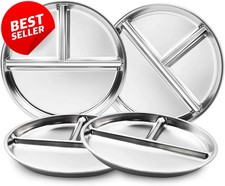 Stainless Steel Kids Plates 4 Pack 9" Divided Portion Control Metal Plates - US
