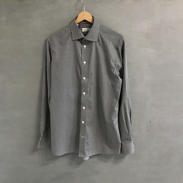 Men Eton Shirt Grey Cotton 40 /L / 48 #1W1D