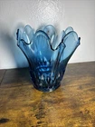 Fenton Art Glass Diamond Design Swung Vase In Indigo Blue