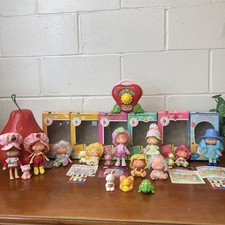 Vintage 1979-80s Strawberry Shortcake Lot 9 Dolls 7 Pets 6 Boxes Case Music Box