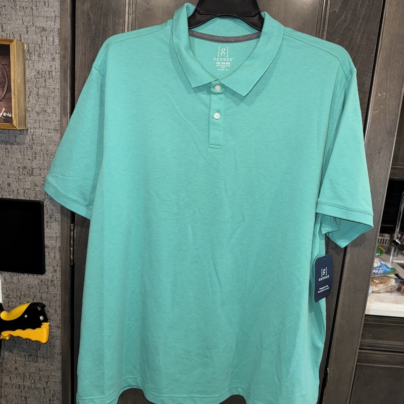 George Men’s  Pique Polo Shirt, Size 3XL Jungle Teal Heather Color! NWT