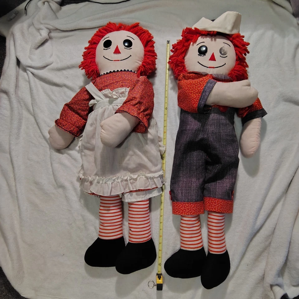 Винтажные большие куклы ручной работы Raggedy Ann and Andy 36 дюймов Andy Missing 1 Eye - Изображение 3 из 4