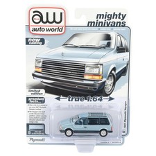 Auto World 1/64 1987 Plymouth Voyager, Ice Blue Mighty Minivans AWSP197-A