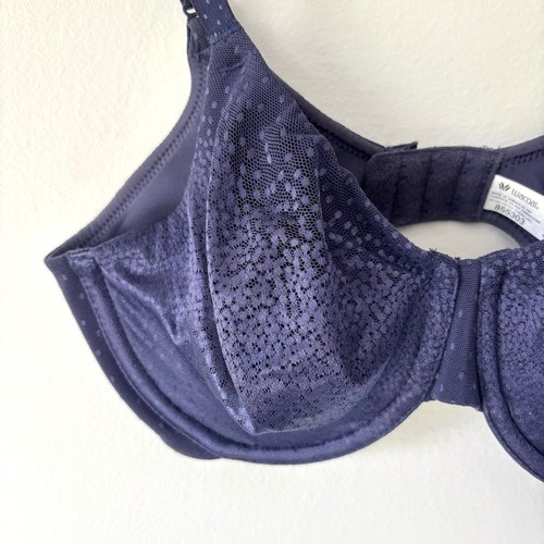 Wacoal Back Appeal Underwire Bra Size 32D Navy Blue Polkadots - Picture 2 of 8