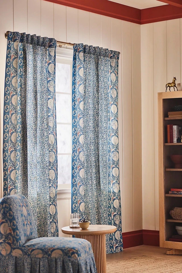 "Cortinas ecuestres de algodón azul Anthropologie MINDTHEGAP 2 paneles nuevas con etiquetas 50"" x 63""" Foto 2 de 4